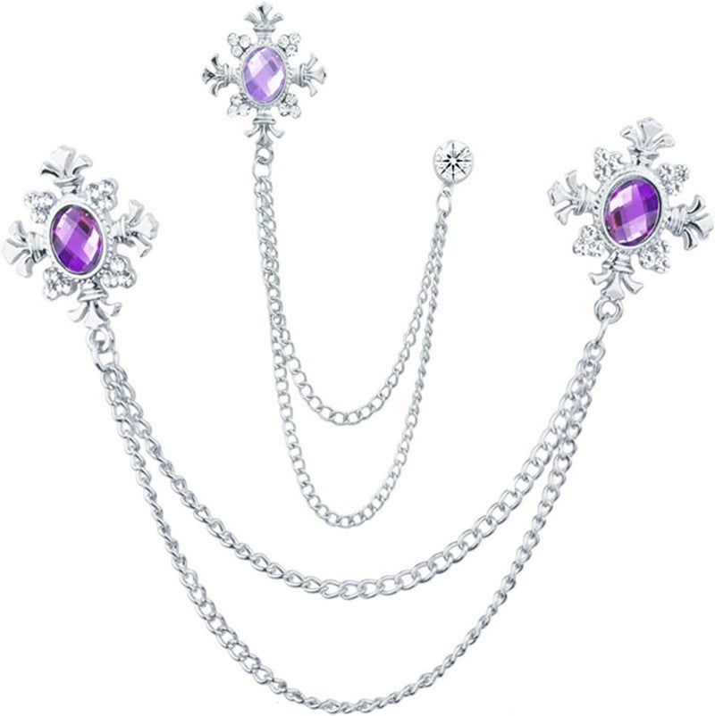 WCRAZYE 2PCS Long Chain Brooch Crystal Tassel Brooch Pin Gem Brooch Fashion Scarf Tie Pins for Women Men Wedding - Image 1
